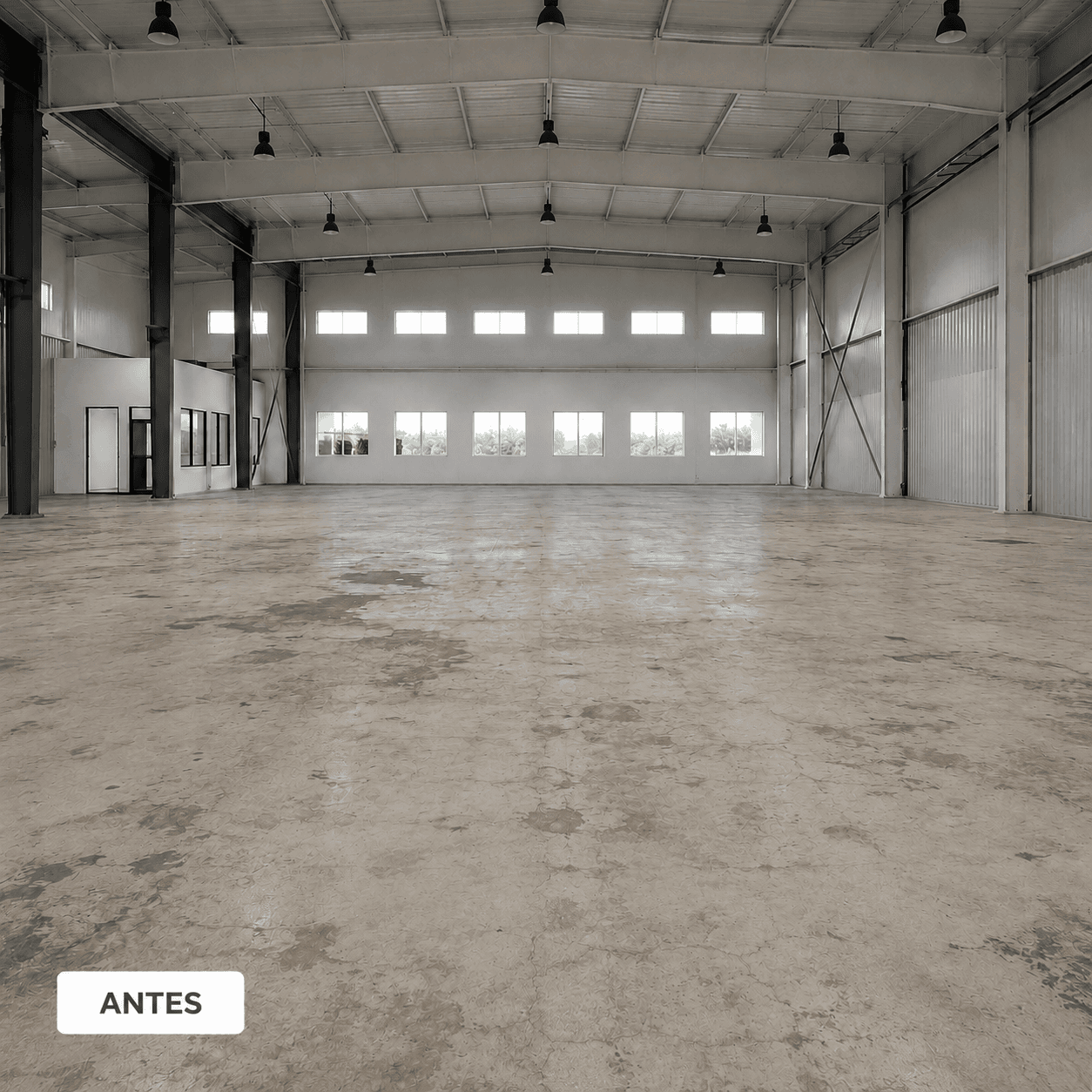Suelo de nave industrial antes del tratamiento de impermeabilización